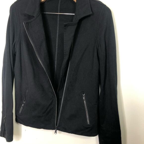 Eileen Fisher Jacket Sweatshirt Black Ponte Stretch Moto Diagonal Zip Coat Large - Picture 5 of 8